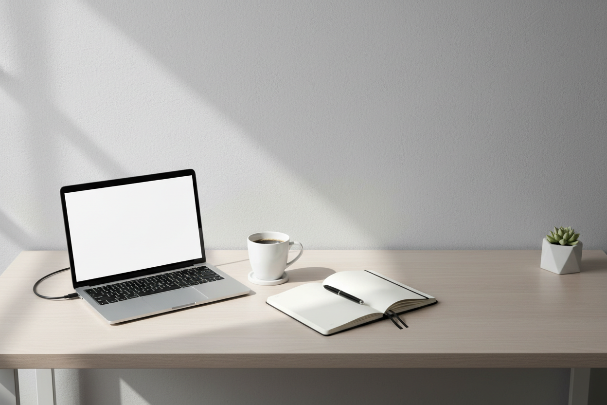 clean workspace photo or minimal background.